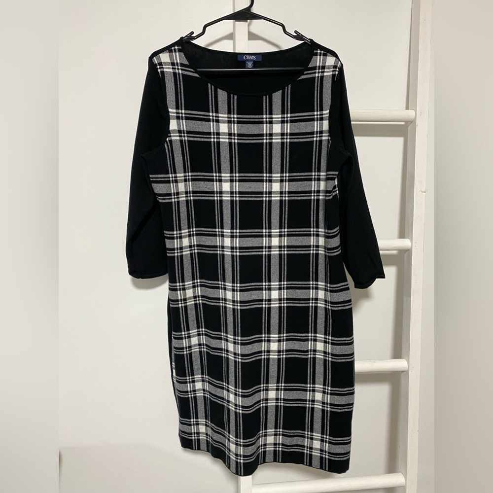 Chaps Black and White Plaid Knit Dress XL